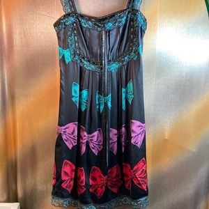 00’s Betsey Johnson black slip camisole dress.‎ Black satin bow  90’s box G